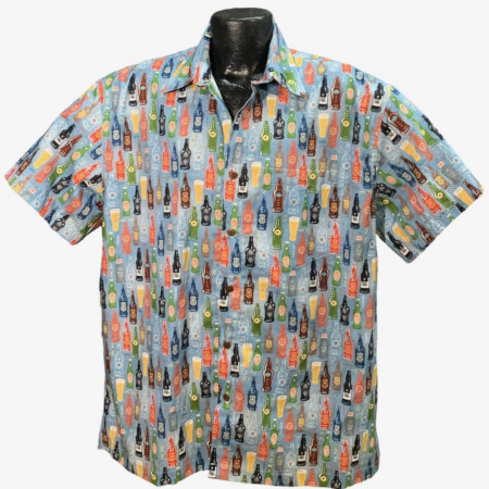 Blue Retro Craft Beers Hawaiian Shirt- Made in USA- Cotton